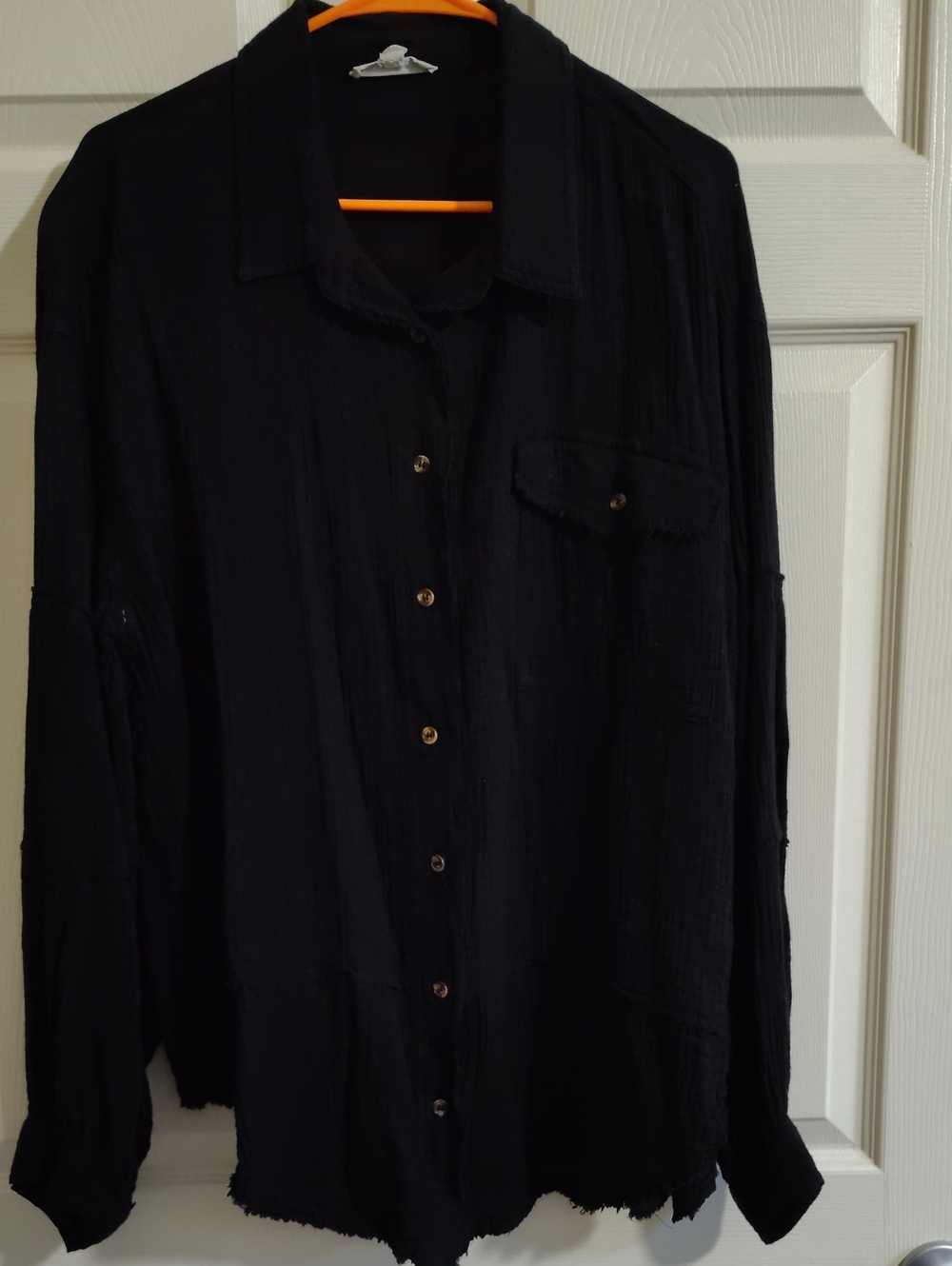 Women's Black Long-Sleeve Button-Up Shirt